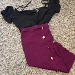 (4/$20) Gold-Detailed Magenta Pencil Skirt